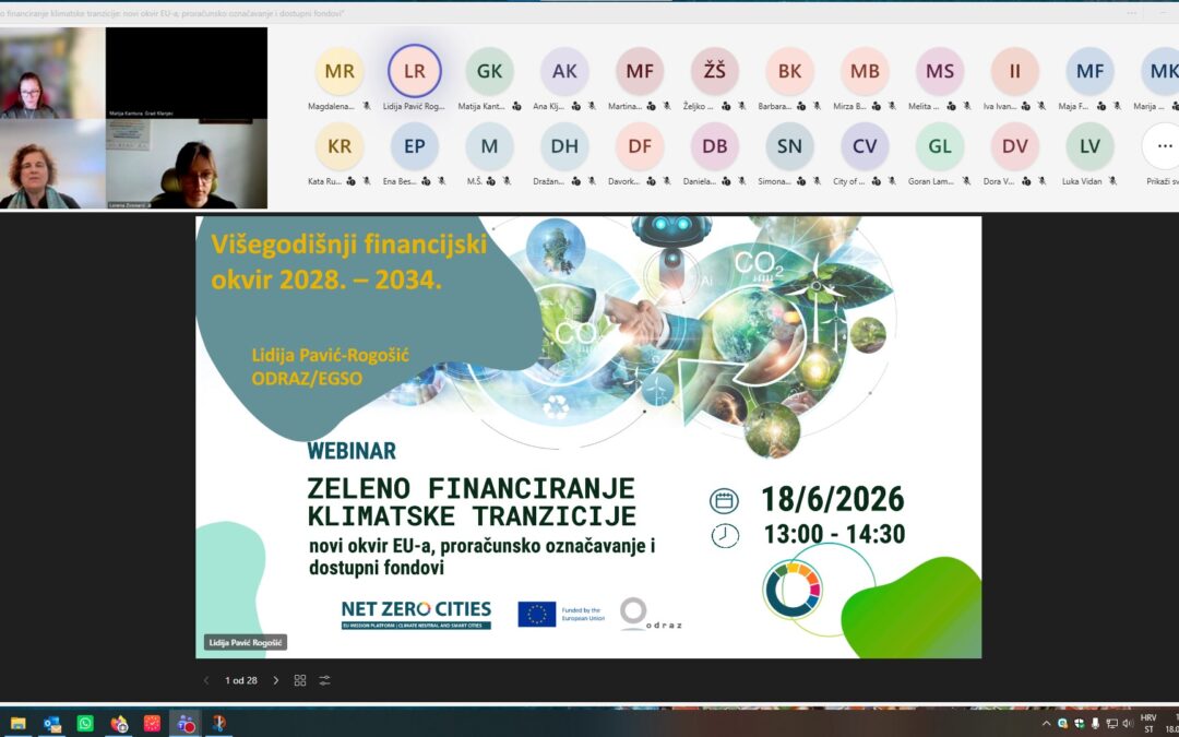 Održan webinar “Zeleno financiranje klimatske tranzicije: novi okvir EU-a, proračunsko označavanje i dostupni fondovi”